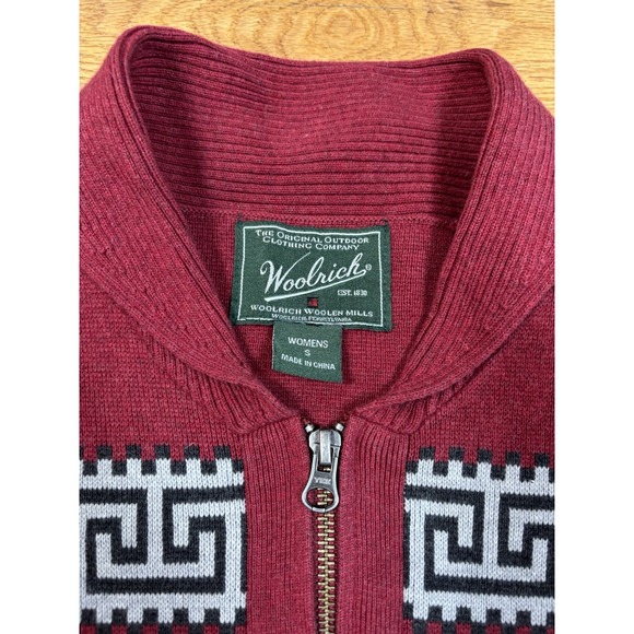 Woolrich Aztec Southwest Seneca Cardigan Sweater Women's Size Small Red Full Zip - Picture 2 of 7